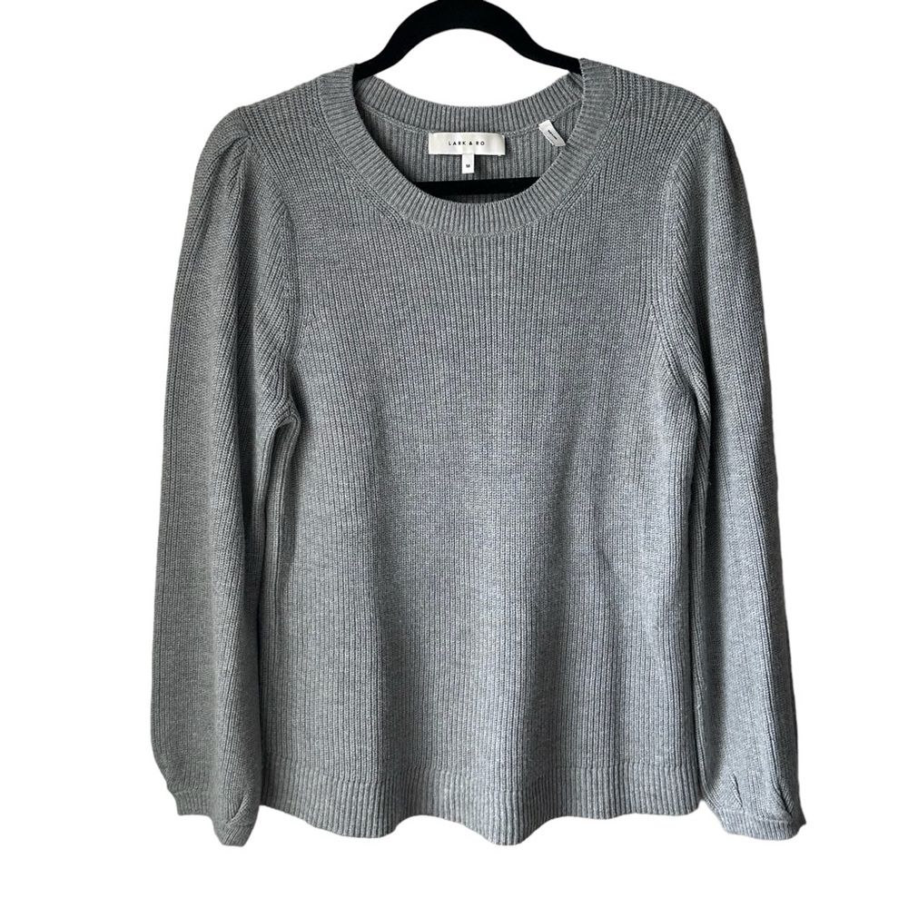 Lark & Ro Grey Pullover Balloon Sleeve Knit Sweater Women Size M